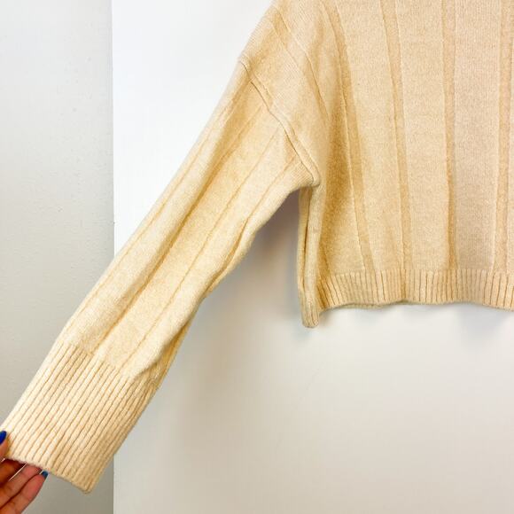Zara Womens Size M Mock Neck Ribbed Knit Crop Sweater Acrylic Blend Cream - Picture 4 of 10